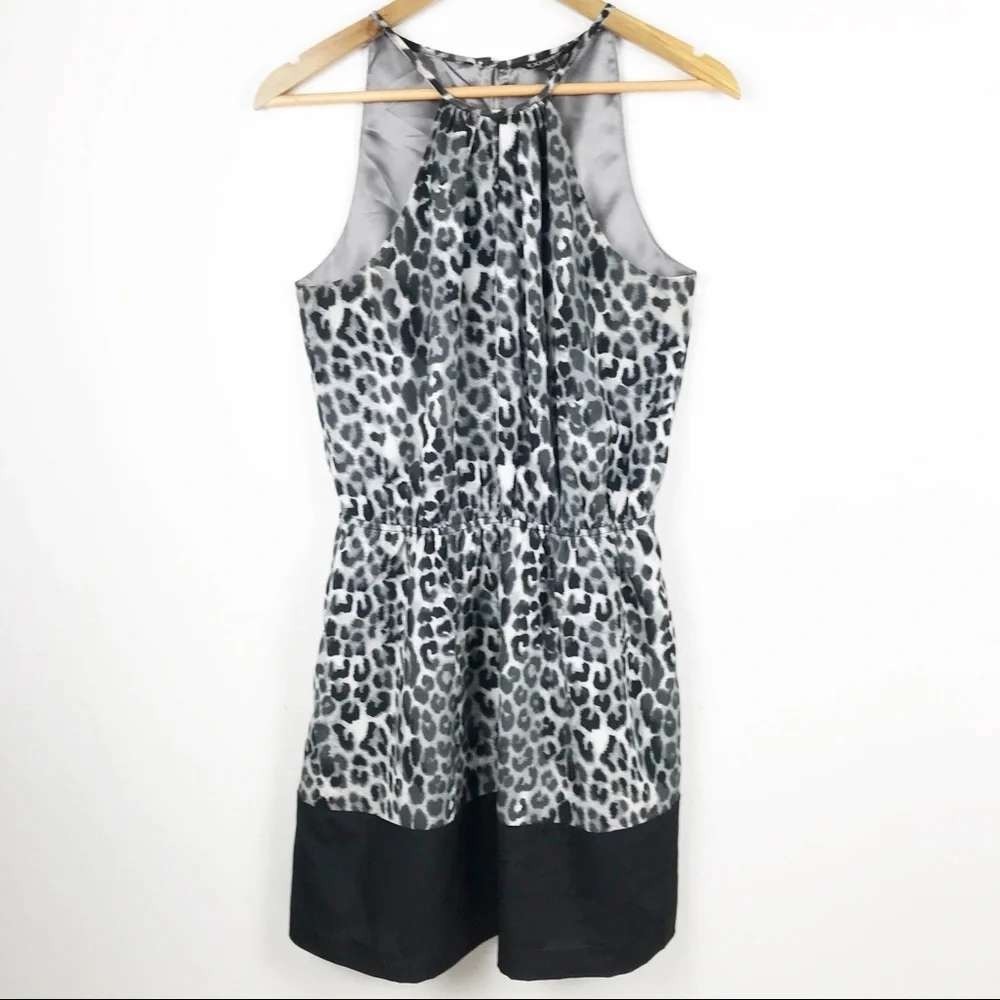 Express Womens Gray Leopard Print Halter Neck Mini Dress Elastic Waist Medium